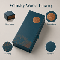 Boîte cadeau écologique pour whisky avec cadre en bois, logo personnalisé, emballage en papier spécial bleu sarcelle de qualité supérieure pour le vin, OEM ODM