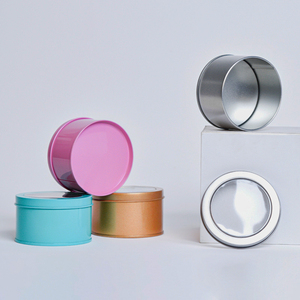 Contenedor de almacenamiento de latas redondas con impresión de logotipo personalizado, latas con tapa de ventana transparente de bajo <span class=keywords><strong>precio</strong></span> para pasteles, dulces y dulces - Product Image 1