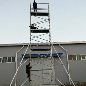 8M Platform Mobiele Aluminium Vouwen Steigers Met Ladder Frame Wiel Steigers