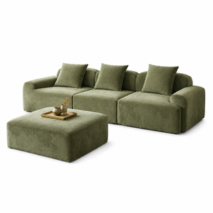 Corduroy Fabric Modular <strong>Sofa</strong> <strong>Bed</strong> 3 Seater L-Shape Sectional <strong>Footstool</strong> Space Saving Sponge Filled Vacuum Compress Apartment Hotel - Product Image 1
