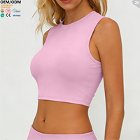 ABX8002-2 Débardeur court sans manches à col rond pour femme, hauts de sport basiques, respirants, pour la gym et le fitness