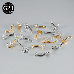 ASTM-F136 14G G23 <span class=keywords><strong>Titanium</strong></span> Aloi 5A zirkonia cincin tindik pusar tindik perut dilapisi perhiasan tindik - Product Image 2