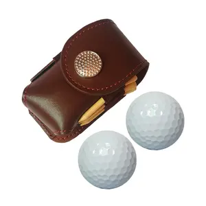 Soporte de cuero para pelota de golf negro de cuero genuino con logotipo personalizado de alta calidad