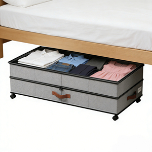 Caja <span class=keywords><strong>de</strong></span> <span class=keywords><strong>Almacenamiento</strong></span> Debajo <span class=keywords><strong>de</strong></span> la Cama con Ruedas, Plegable, con Ventana Transparente, con Cierre, para Ropa y Zapatos - Product Image 1