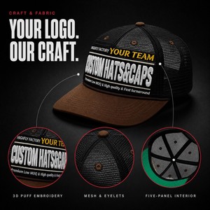 Gorras de golf trucker de malla de 5 paneles personalizadas, OEM, muestra en 7 días, MOQ bajo de 50, gorras snapback con bordado de logotipo, proveedor mayorista - Product Image 2