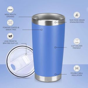 20oz Stainless Steel Tumbler <b>Bulk</b> with Lid, Double Wall Vacuum Insulated Travel <b>Mug</b>, Powder Coated Coffee Cup - Product Image 4