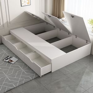 <span class=keywords><strong>Cama</strong></span> Moderna <span class=keywords><strong>Minimalista</strong></span> con Base Alta y Almacenamiento, Tamaño King/Queen, con Gabinete de Almacenamiento de Madera, Muebles de Dormitorio para Uso Doméstico - Product Image 3