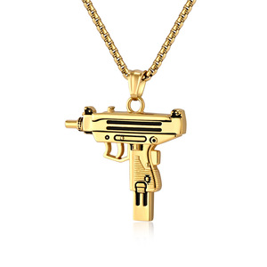 Collar con colgante de pistola subfusil Uzi, estilo hip-hop occidental popular, collar único con diseño de ametralladora de la cultura urbana, joyería de acero de titanio de Dongguan - Product Image 5
