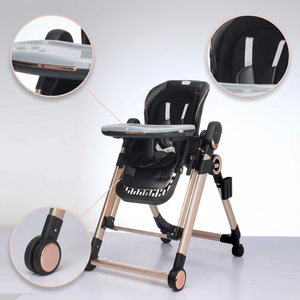 Chaise haute pour bébé avec plateau double couche, roues silencieuses universelles, hauteur réglable, cadre épaissi haut de gamme, ceinture de sécurité - Product Image 3