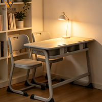 Ensemble de chaises de bureau en plastique pour deux personnes, de haute qualité, réglables en hauteur, design ergonomique, tiroir écologique pour une utilisation en classe