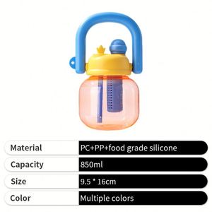 Botella de Agua Ecológica para Niños 2025, Linda, de Gran Capacidad (850 ml), Portátil, con Asa, de Plástico Transparente, para la Escuela - Product Image 4