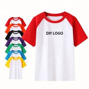 Healthy Knitted Casual Cotton Matching Color Kids Round Neck T Shirts with Custom Logo for Boys and Girls - Product Image 5