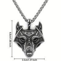 Collier pendentif homme en acier inoxydable style vintage avec chaîne en bambou, breloque tête de loup simple face, cadeau de festival, usage quotidien