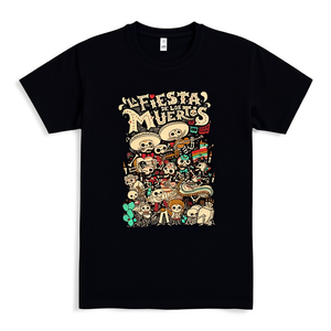 Camiseta Fiesta De Los Muertos negra con diseño del Día de los Muertos para hombres y mujeres unisex - Product Image 2