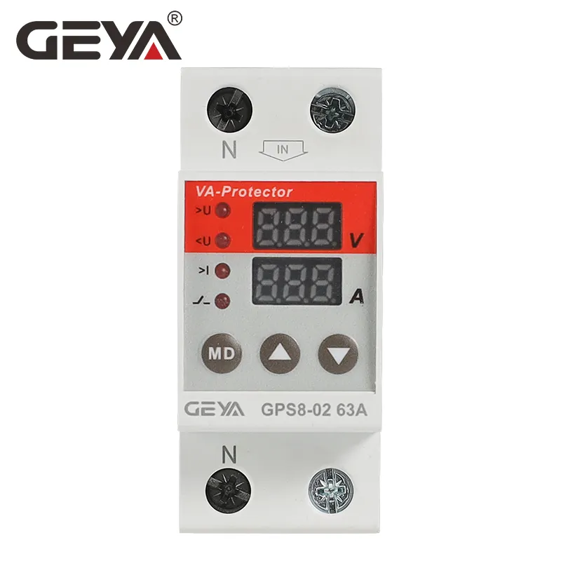GEYA الدين السكك الحديدية الرقمية جهاز لحماية الجهد GPS8-02 63A 220VAC على تحت الجهد أكثر من الحماية الحالية