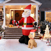 Père Noël gonflable de 6 pieds avec chien et canne à sucre, éclairage LED, décoration de jardin extérieure