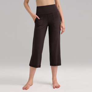 Pantalon large femme taille haute à séchage rapide confortable et décontracté avec poches et pantalon court à cordon de serrage - Product Image 1