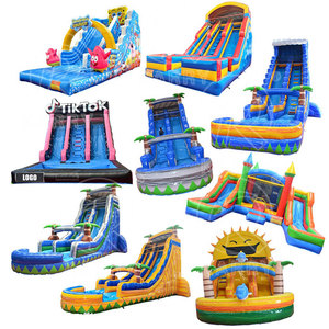 Nhà sản xuất chuyên nghiệp PVC chất liệu Inflatable trượt N trượt công viên nước Inflatable Ba làn đường trượt nước với hồ bơi cho trẻ em - Product Image 4