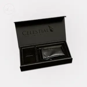 Kotak tampilan cincin kalung hitam matte magnetis kertas hitam kardus mewah kustom kotak perhiasan logo kustom dengan kantong