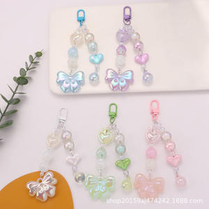 Nouveau porte-clés de voiture Q1242 en acrylique électroplaqué, moderne et minimaliste, avec nœud coloré, pendentif, accessoires de sac perlés aux couleurs vives et fraîches - Product Image 3