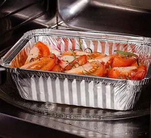 Hot Meal Packaging Aluminum Food Container Rectangle Foil Tray Take Out Containers