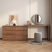 Table de toilette italienne de luxe moderne et minimaliste avec miroir éclairé et réglable, armoire de rangement à l'extrémité du lit, 6 tiroirs coulissants