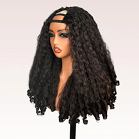 Wig Rambut Keriting Afro Kinky Baru, Sintetis, Kepang, Tahan Panas, Ikal Unik, Model U Part Clip Half Wig untuk Kulit Hitam