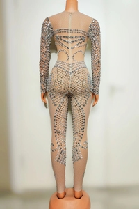 Body de <span class=keywords><strong>Fiesta</strong></span> Brillante de Manga Larga Transparente con Diamantes para Mujer, Tallas Grandes, <span class=keywords><strong>Mono</strong></span> de Una Pieza con Pedrería - Product Image 4