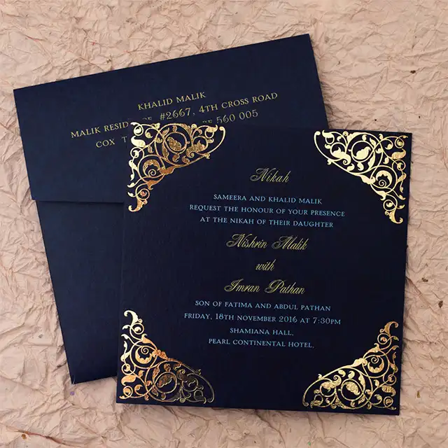 Cartes d'invitation de mariage en feuille d'or, enveloppes personnalisées, vente en gros, pièces