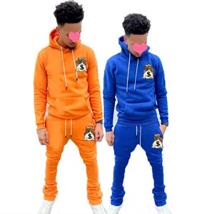 KY New Design Stickerei Custom Flare Stacked Joggers Sweat Suits Gestapelte Hose Jogging hose und Hoodie Set