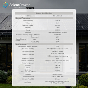 Batterie solaire hybride Solara Power Split 48V 314Ah 16.08KWh LiFePO4 Lithium, étanche IP65, sur pied - Product Image 4