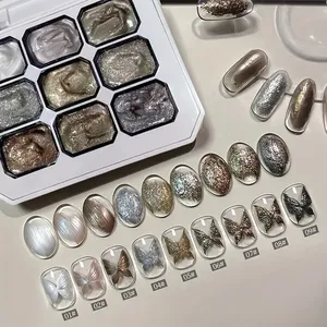 Set de 9 Esmaltes de Uñas en Gel/Polvo Sólido – Gel para Uñas, Esmalte de Uñas con Brillo Metálico, Súper Brillante, Reflectante, Spa - Product Image 1