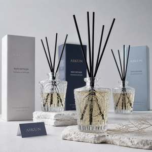 AIKUN Custom Luxury Private Label Strong Scent Minimalist Glass <b>Reed</b> <b>Diffuser</b> Gift Set <b>for</b> Living Room Decoration - Product Image 2