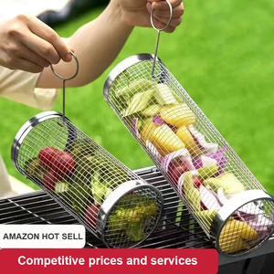 Esschert Design Rolling Grill Basket Food Safe Stainless Steel Barbeque Accessories For Outdoor Grilling