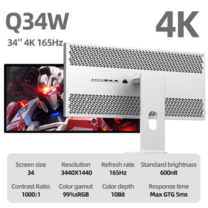 Kuycon Màn hình hiển thị chơi game IPS HD 3440*1440 Q34w Màn hình máy tính để bàn văn phòng chơi game Màn hình LCD 165MHz Màn hình chơi game 34inch - Product Image 6