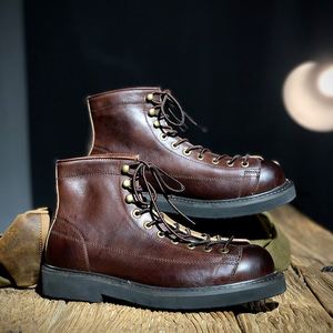 Outdoor Genuine <b>Leather</b> Men's <b>Boots</b> Height Increasing Non Slip Elevator Casual Retro Breathable Autumn <b>Work</b> <b>Boots</b> - Product Image 3