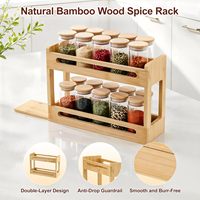 Étagère à épices en bambou pour armoire, 2 niveaux, étagère à épices coulissante, rangement pour épices de cuisine, étagère en bois coulissante pour pots à épices