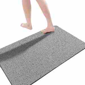 Tapis de douche rectangulaire gris antidérapant en forme de spirale de loofah pour salle de bain - Product Image 1