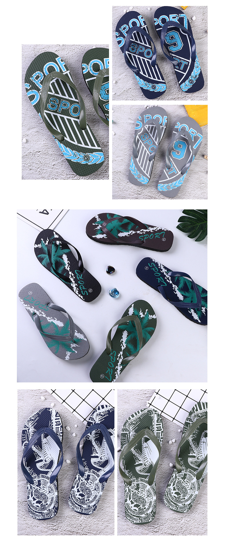Custom Printed Boys Sole Flip Flops Beach Sliders Flipflop Slippers Men PVC Beach Shoes