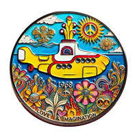 Pièce commémorative en relief double face « Yellow Submarine » 1968, motif « Love Imagination Psychedelic Flower », artisanat métallique, souvenir