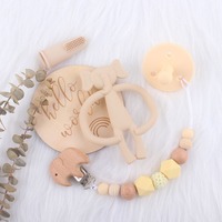 Coffret Cadeau de Jouets de Dentition en Silicone pour Bébé, Chaîne Attache-Sucette en Bois Étoile, Anneau de Dentition Doux Lapin Éléphant, Cadeau de Naissance pour Nouveau-né
