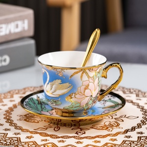 Service à café en céramique style européen, bord doré, luxe léger, rétro, tasse et soucoupe pour le thé de l'après-midi, modèle MG356, pour le bureau, la maison, le café - Product Image 4