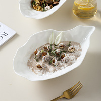 Originele oester-schelpvormige ondiepe keramische schaal voor thuis, café, afternoon tea, fruit, snacks, desserts, dagelijkse porties en tafeldecoratie
