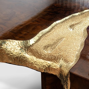 Contemporary Dinning <b>Table</b> Solid Wood Italian Luxury Royal <b>Gold</b> Walnut Dining <b>Table</b> Set 6 Seater Lu-divano0793 Luxury Dining Tab - Product Image 5