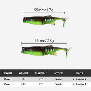 Señuelos de Pesca Suaves en <span class=keywords><strong>4</strong></span> Colores, 55mm 65mm 1.7g 2.8g, Señuelo Artificial Flotante de TPE para Pescar Lubina y Pez Mandarín - Product Image 2