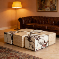 Table basse convertible extensible de style nordique moderne, plateau en travertin, structure en marbre, utilisation à domicile ou à l'hôtel, meubles de salon, garantie 1 an