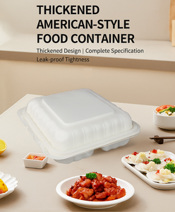 Caja de comida rápida con bisagras MFPP Fiambrera individual de tres compartimentos Caja de embalaje desechable de 9 pulgadas de grado alimenticio con tapa - Product Image 4