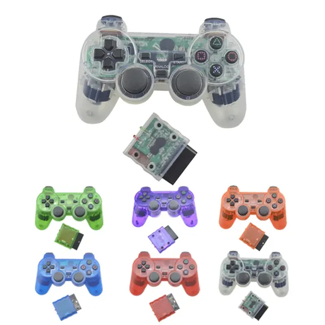 Transparent Color Wireless 2.4G for Gamepad for PS2 with Vibration Joystick Controller