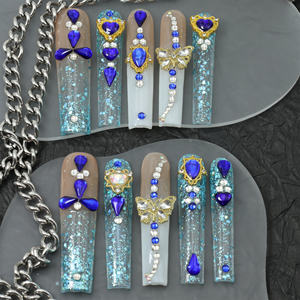 Precio de fábrica al por mayor, diseño rojo, uñas postizas hechas a mano, 10 unidades, uñas acrílicas tipo ataúd, uñas 3D personalizadas, uñas artificiales. - Product Image 2