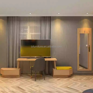 <b>Full</b> Modern 3 Star Hotel Bedroom Furniture <b>Sets</b> Custom Single Twin Wood <b>Bed</b> Frame With Nightstands Wardrobe Desk Chair & TV Unit - Product Image 3